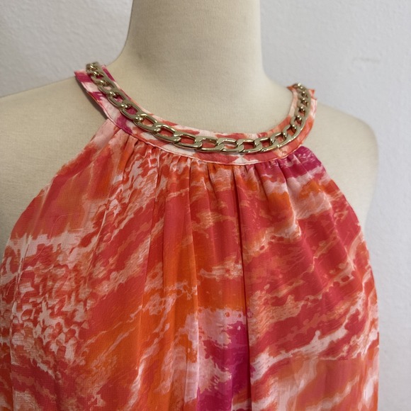 Calvin Klein Dress 12 Orange Pink Chain Halter Shift Cocktail Formal Summer - Picture 8 of 13